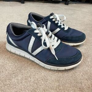 Vionic Navy Blue Leather Suede Upper Running Sneaker Casual Walking Shoe Women 7